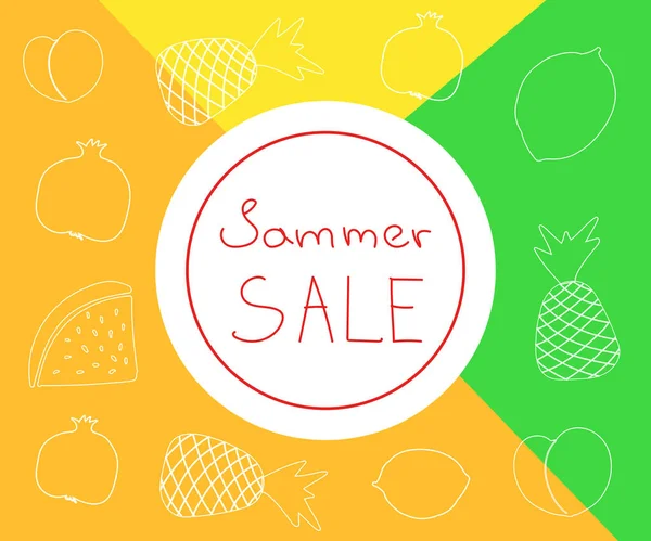 Summer Sale Line Fruits Colorful Background Isolated Vector — Stock Vector