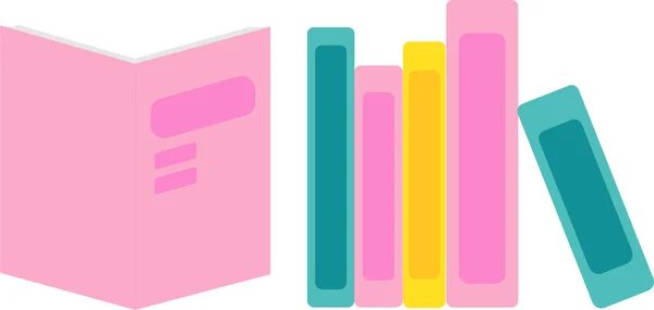 Open Book Stack Books Vector Illustration Pink Blue Yellow Colors — Image vectorielle