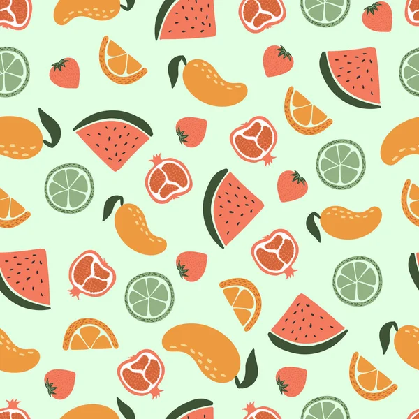 Cute Seamless Pattern Summer Print Fruits Textiles Wrapping Paper Other — Stock Vector