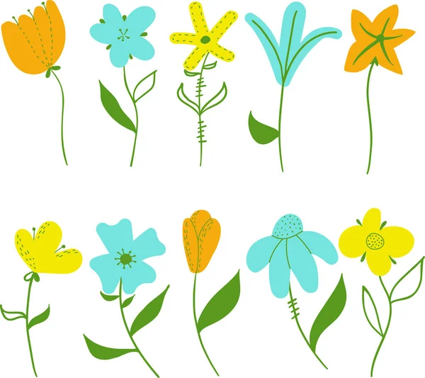 Coloridas Flores Simples Vector Conjunto Colección Flores Abstractas Aisladas Sobre — Vector de stock