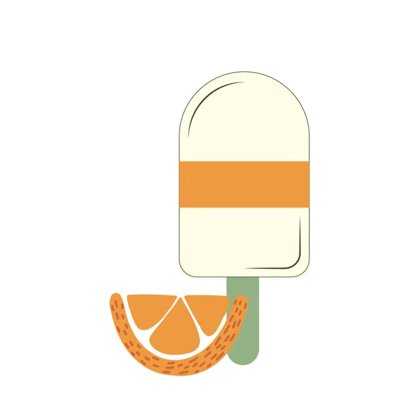 Orange Vector Ice Cream Illustration Isolated White Frozen Product Fruit — Archivo Imágenes Vectoriales