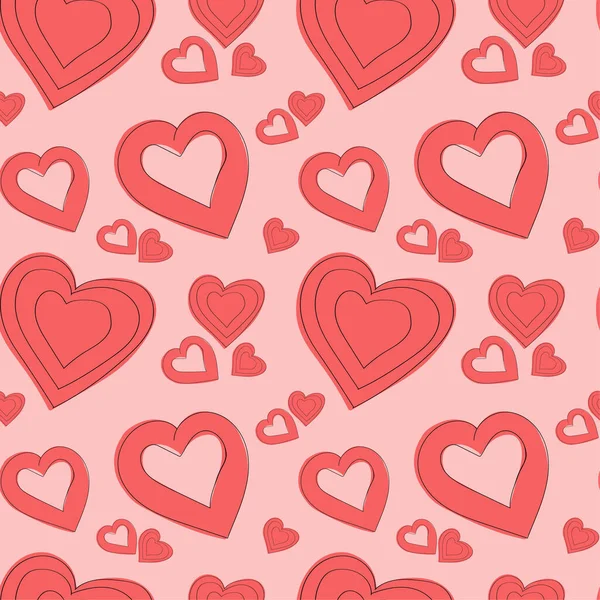 Nahtloses Muster Für Den Valentinstag Endlos Wiederholende Rote Herzen Auf — Stockvektor