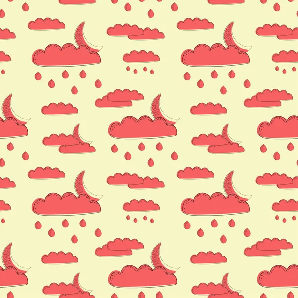 Seamless Clouds Rain Moon Pattern Vector Illustration — Stock vektor