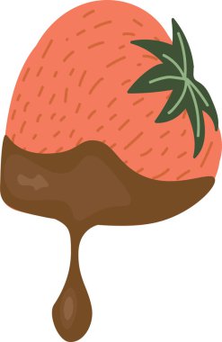 Çikolatalı çilek. Sağlıklı beslenme için taze kırmızı meyve. Meyve suyu. Vektör.