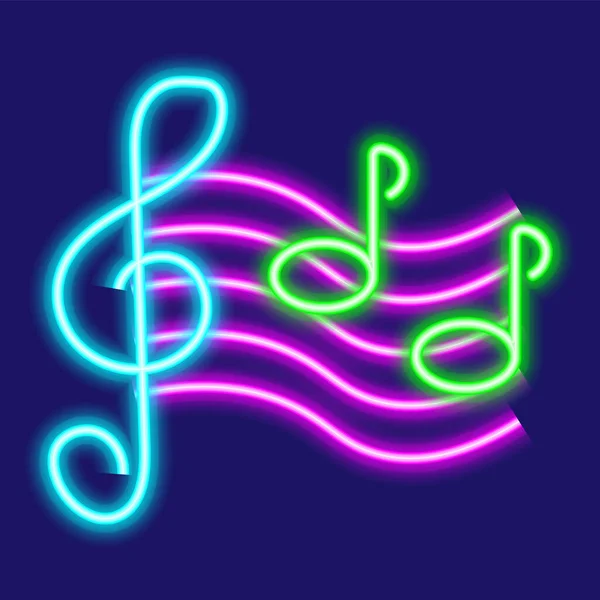 neon music notes. Melody sound design. Night bright neon sign, colorful billboard, light banner. Vector illustration in neon style.