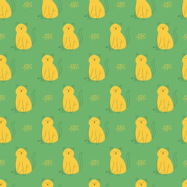 Cat in the pattern. style is line art with yellow spots. vector endless illustration and editable