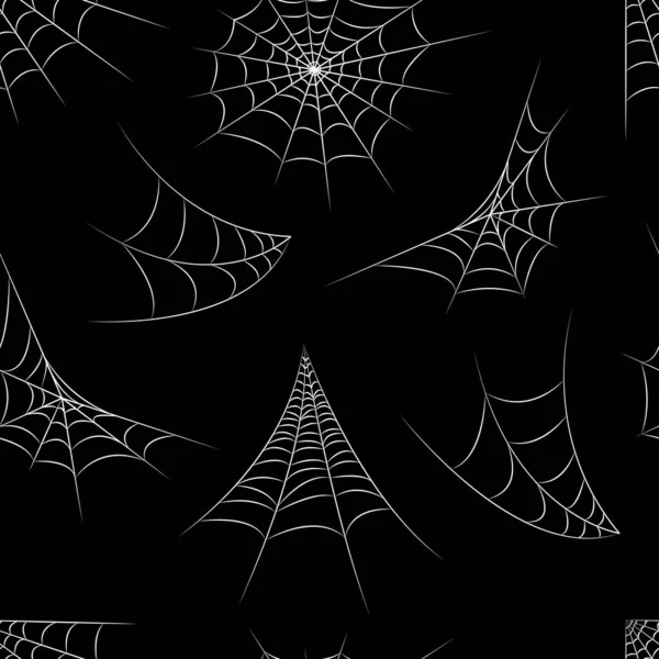 Spider Web Endless Background Line Art Halloween Vector Pattern White — Stock vektor