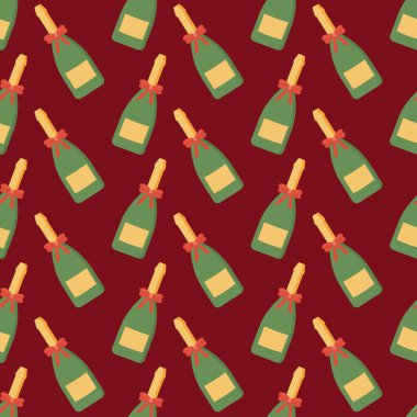 Bottles of Sparkling wines. Champagne hand drawn colorful Vector seamless Pattern. Wallpaper, background, wrapping paper template