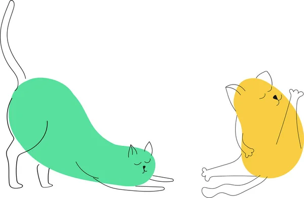 Gato Amarillo Verde Con Manchas Mascotas Contorno Simple Línea Dibujo — Archivo Imágenes Vectoriales