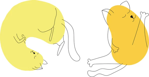 Dessin Ligne Continue Cat Deux Chats Yoga Jaunes Spot Line — Image vectorielle