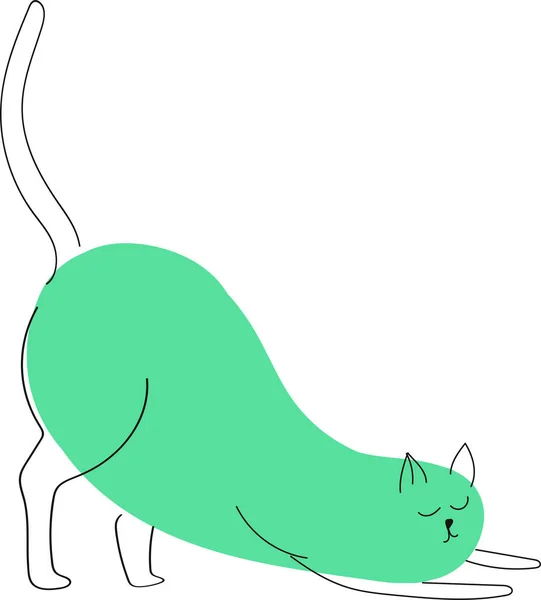 Śmieszny Kot Prosty Kotek Zielonej Plamy Linii Śliczny Odcisk Zwierzęcia — Wektor stockowy