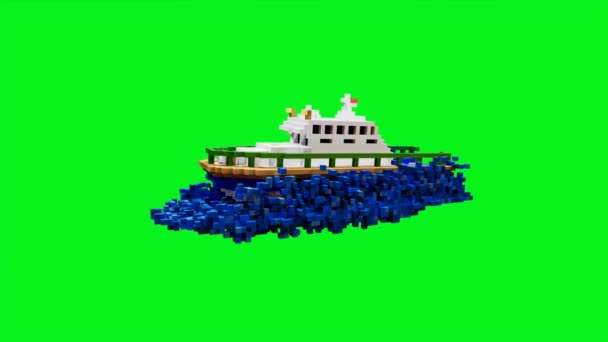Animated Illustration Police Ship Waves Swinging Blue Park Using Voxel — Stockvideo