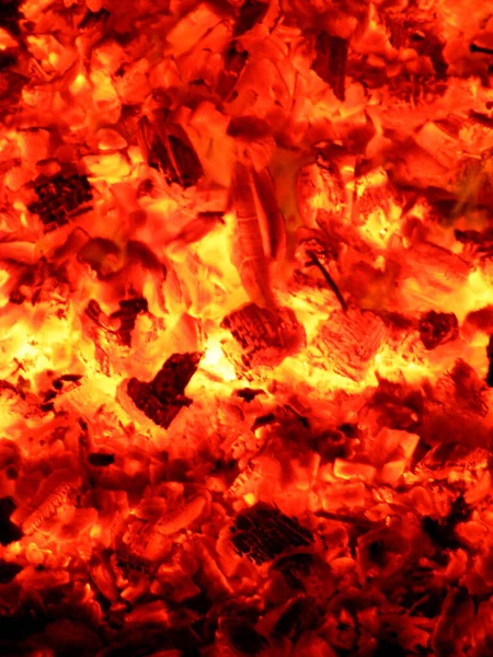 Brightly Glowing Orange Black Red Fire Charcoal Furnace — Stock Photo, Image