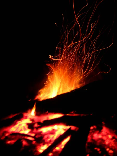 Fire Flames Black Background High Quality Long Exposure Photo — Stock Photo, Image