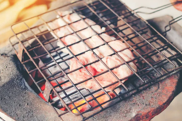 Barbecue Varkensvlees Toast Grill Varkensvlees Geroosterd Voor Het Koken Thais — Stockfoto