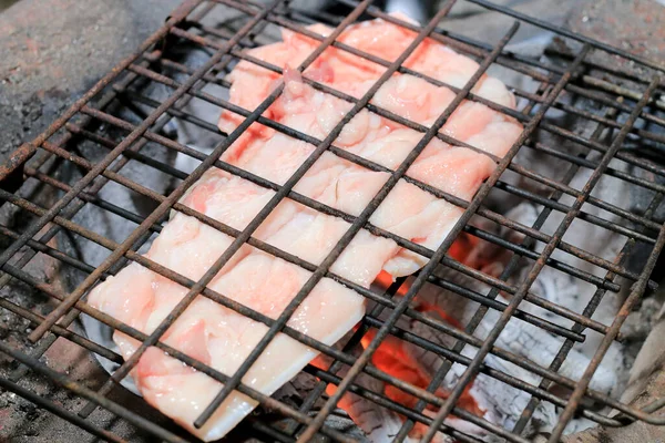Grelha Porco Grelhada Bife Porco Torrado Para Cozinhar Comida Tailandesa — Fotografia de Stock