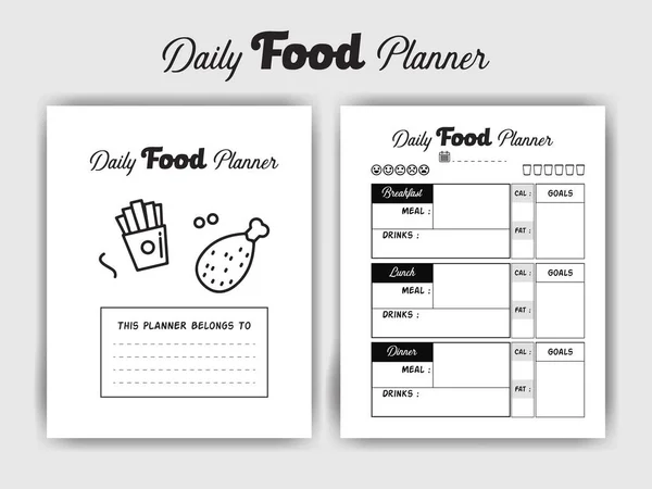 Projektowanie Wnętrz Kdp Daily Food Planner Interior Printable Low Content — Wektor stockowy