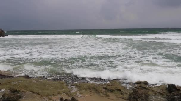 Beach Waves Rough Sea Sea Waves Impact Rocky Beach Supper — Wideo stockowe