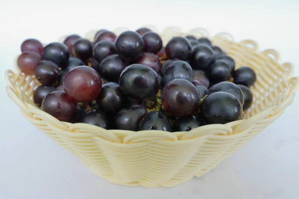 Ripe Purple Grapes Nice Wicker Pot — Photo