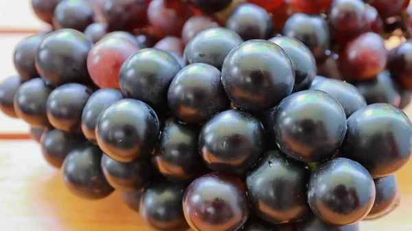 Ripe Purple Grapes Close Wooden Background — стоковое фото