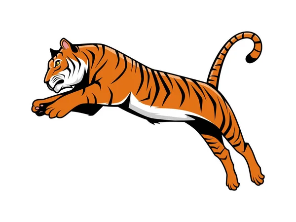 Maskot Logosu Için Atlayan Kaplan Çizgi Filmi Spor Logosu Hayvanlar — Stok Vektör
