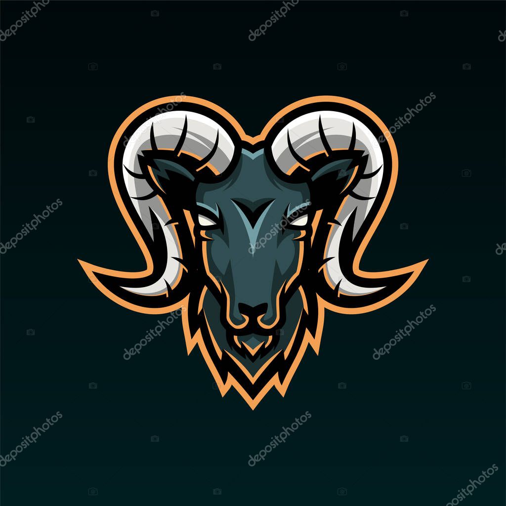 Goat Head Mascot Logo - Animals Mascot E-sport Logo, Vector Illustration Design Concept.