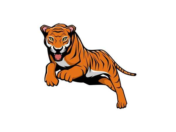 Cartoon Illustration Tiger Jump Mascot Logo Sport Logo Англійською Приклади — стоковий вектор
