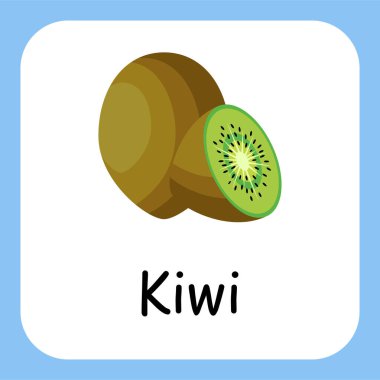 Metin Vektörü Tasarımı ile Kiwi 'nin Düz Çizimi. Çocuklar için Eğitim.