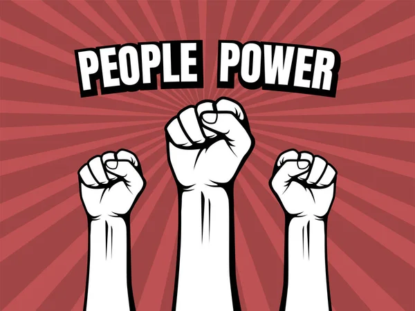 Retro Style Illustration Hand Sıkıştı, Halkın Gücü - Protesto Sanatı Gösterisi