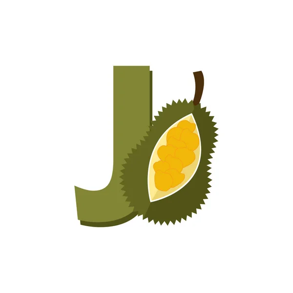 Alfabet Owoców Litera Jak Jackfruit Edukacja Dla Dzieci Płaski Wektor — Wektor stockowy