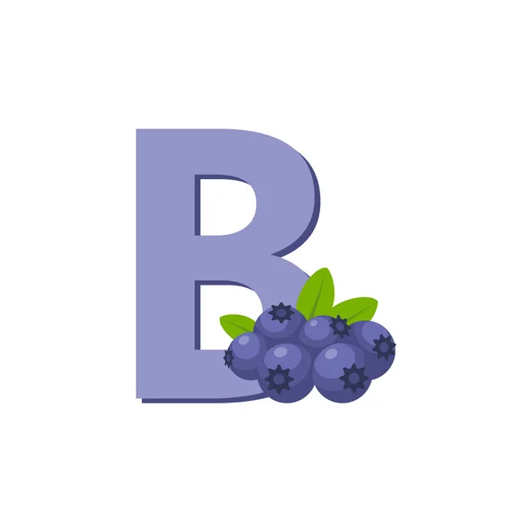 水果字母 蓝莓字母B 为儿童提供教育 — 图库矢量图片