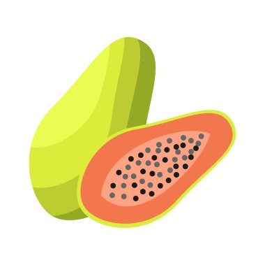 Papaya Fruit Flat Tasarım Vektörü Resimleri Beyaz Arkaplanda İzole Edildi.