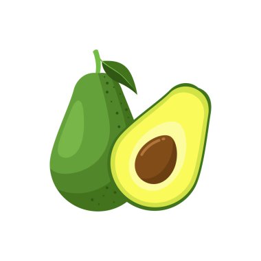 Avokado Fruit Flat Tasarım Vektörü Resimleri Beyaz Arkaplanda İzole Edildi.