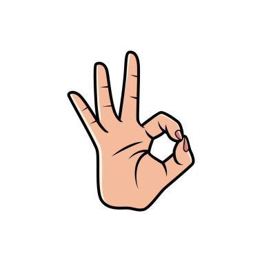 Tamam İşaret, El İşareti beyaz arka planda izole edildi. Simge Vektörü İllüstrasyonu.