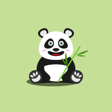 Bambu Vektör Çizgi Filmi Tarzı Tutan Şirin Panda 'nın Düz Çizimi.