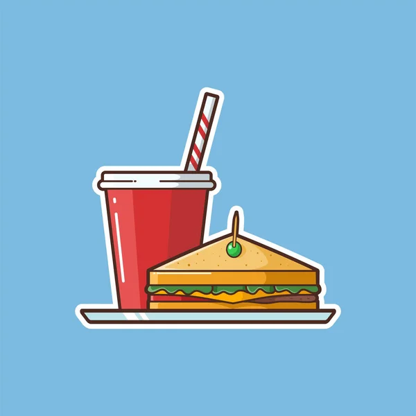 Cartoon Illustration Sandwich Soft Drink Isolated Vector Foods Drinks Illustration — Stockvector
