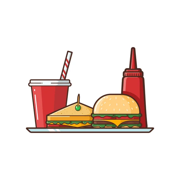 Illustratie Van Sandwich Burger Soft Drink Met Sauce Menu Vector — Stockvector