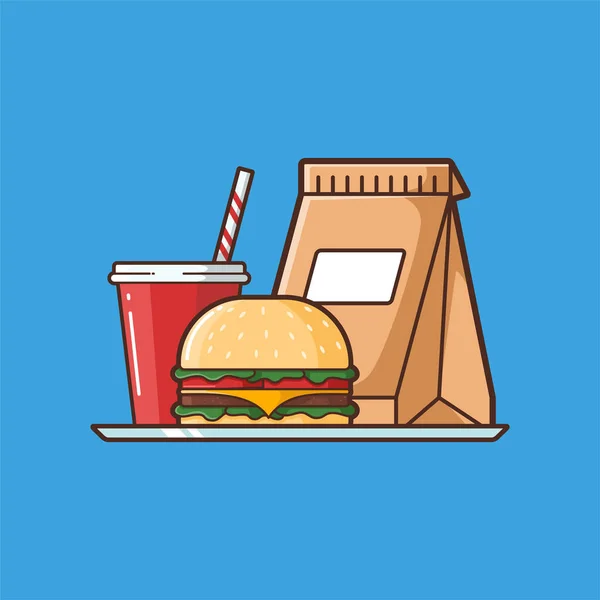 Illustratie Van Burger French Fries Met Soft Drink Menu Vector — Stockvector