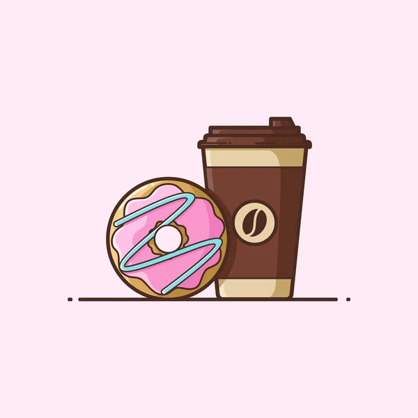 Cartoon Illustration Von Donuts Und Kaffeetasse Isolierter Vektor Lebensmittel Und — Stockvektor