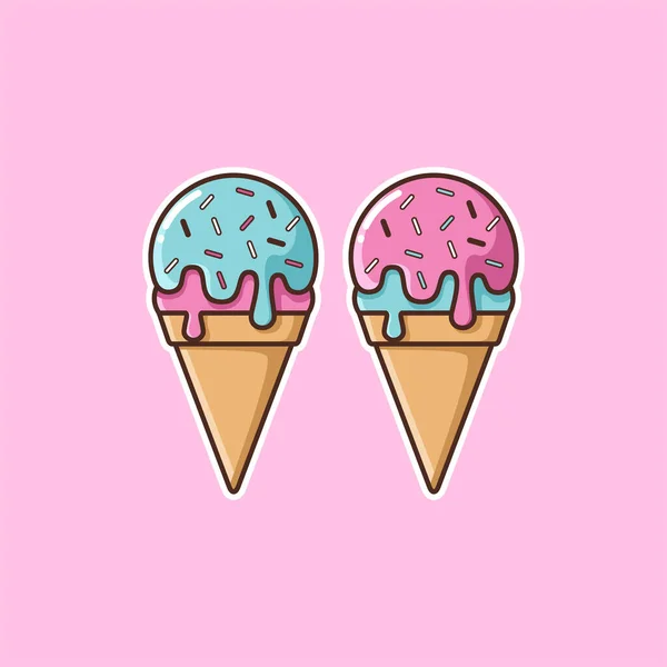 Różowy Tosca Ice Cream Stożek Kreskówki Izolowane Żywność Napoje Ilustracja — Wektor stockowy