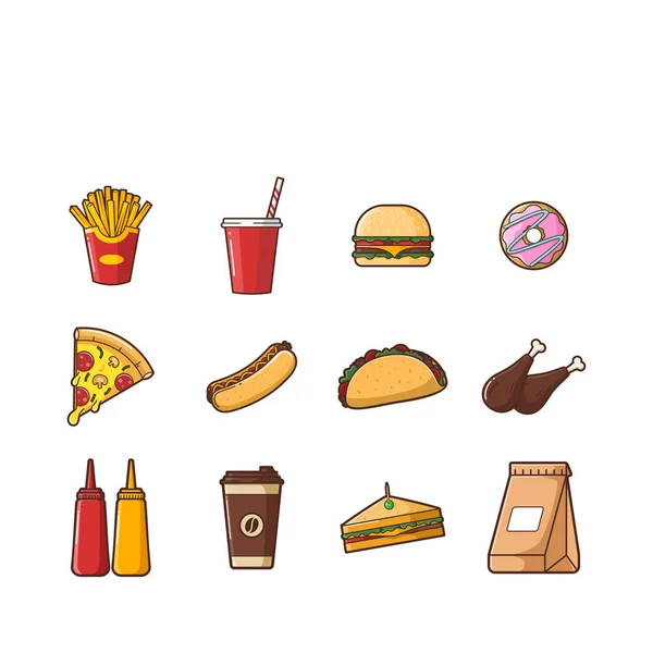 Set Van Fast Food Cartoon Vector Illustratie Ontwerp — Stockvector