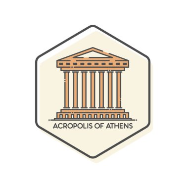 Atina Akropolü - Athena, Yunanistan Lineal Icon. Landmark Binaları Simge Vektörü İllüstrasyon Kavramı.