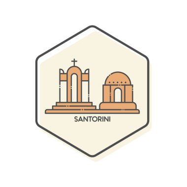 Santorini - Yunanistan Lineal Outline Icon - Simge Vektörü İllüstrasyon Kavramı.