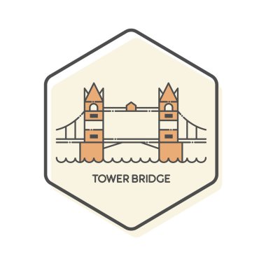 Tower Bridge - Londra, İngiltere Lineal Icon. Landmark Binaları Simge Vektörü İllüstrasyon Kavramı.