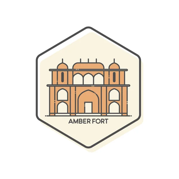 Fort Amber Jaipur Inde Icône Couleur Linéaire Bâtiments Emblématiques Icône — Image vectorielle