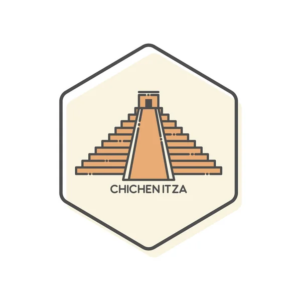 Chichen Itza Yucatan Mexique Icône Linéaire Monuments Bâtiment Icône Illustration — Image vectorielle