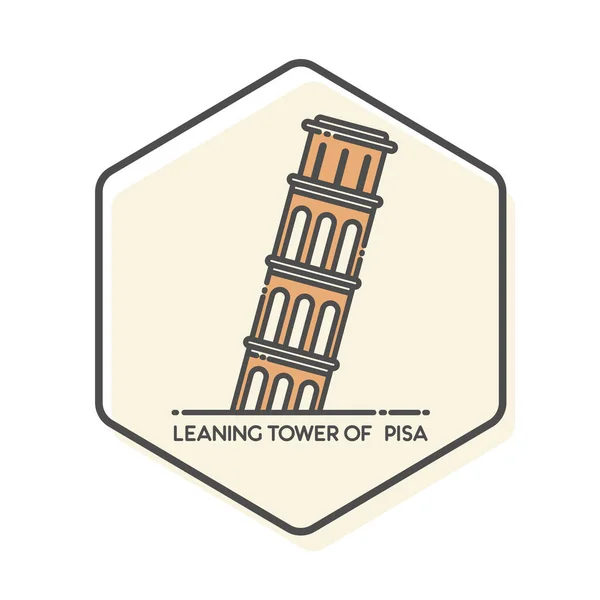 Eğik Pisa Kulesi - Pisa, İtalya. Lineal Simgesi. Landmark Binaları Simge Vektörü İllüstrasyon Kavramı.
