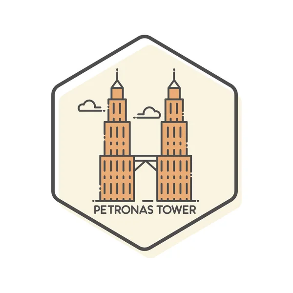Башня Петронас Куала Лумпур Линейная Икона Малайзии Концепция Векторной Иллюстрации — стоковый вектор