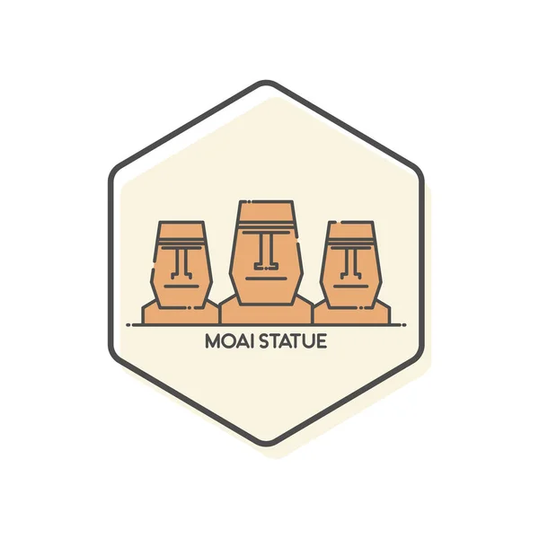 Statue Moai Île Pâques Chili Icône Couleur Linéaire Bâtiments Emblématiques — Image vectorielle