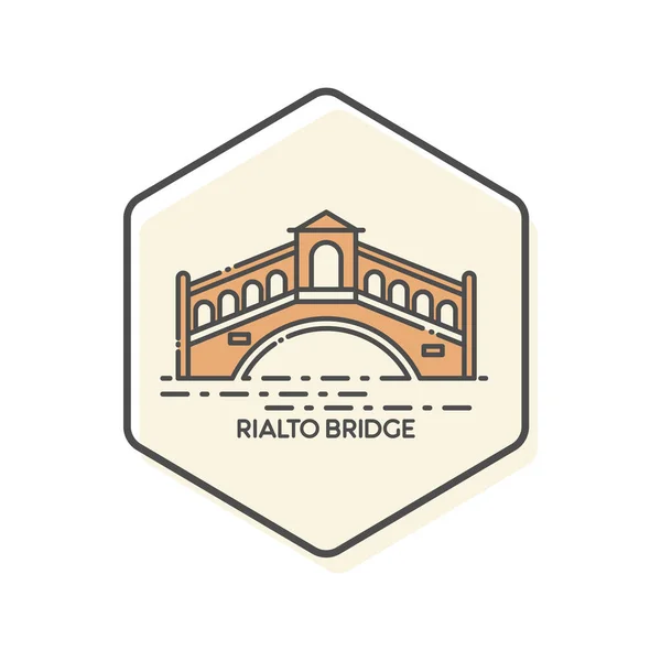 Pont Rialto Venise Italie Icône Linéaire Bâtiments Emblématiques Icône Vector — Image vectorielle